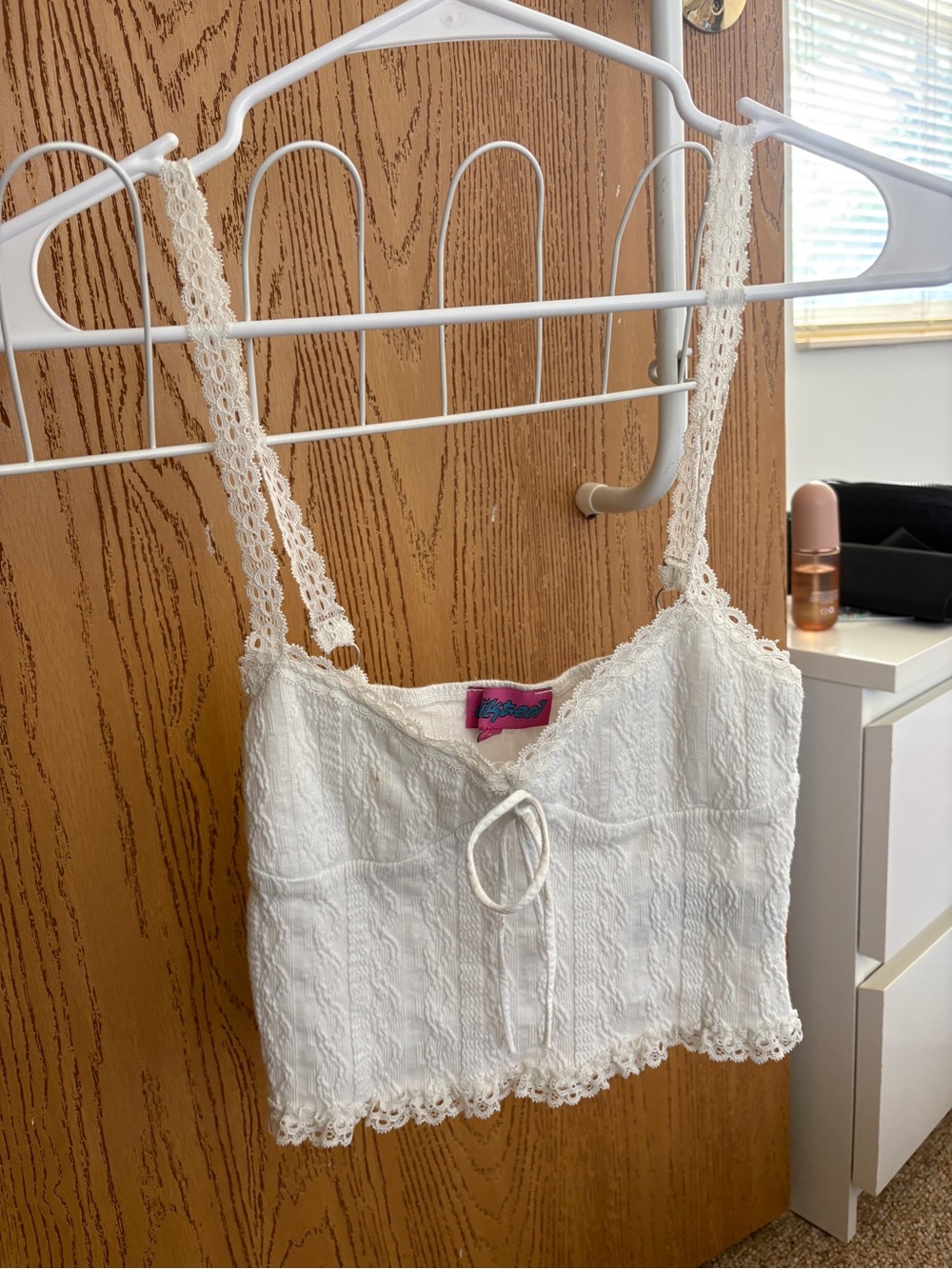 White Lace-Trim Crop Tank with Tie Front